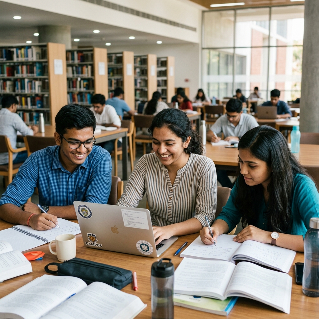 Students studying in library