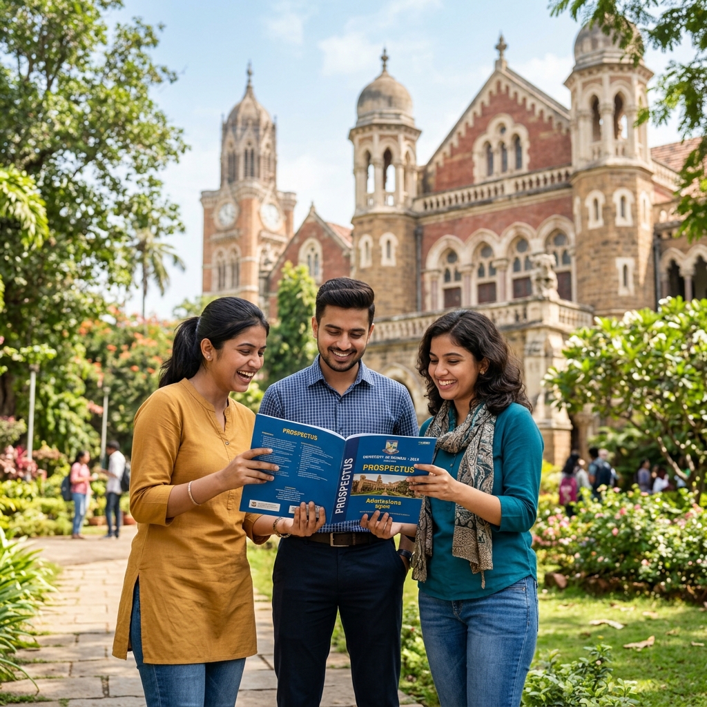 Students holding university brochures